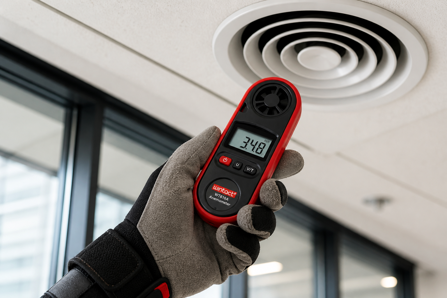 WINTACT airflow measurement near a ceiling diffuser