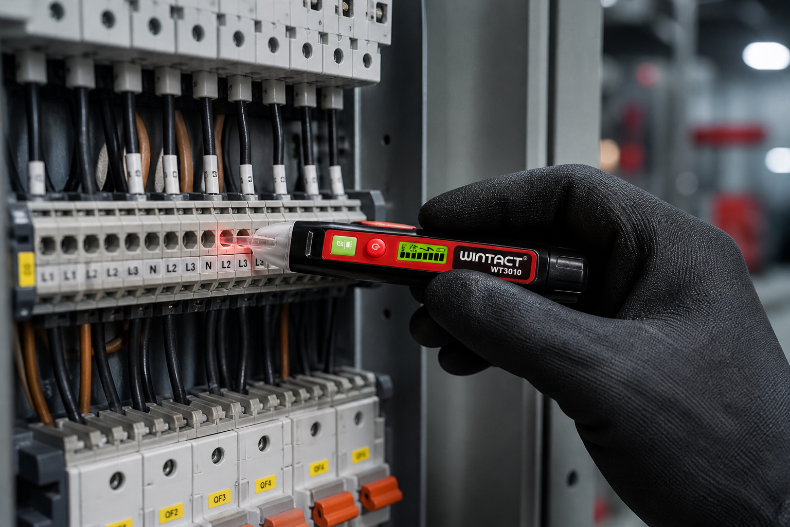 WINTACT WT3010 voltage detector used during electrical maintenance