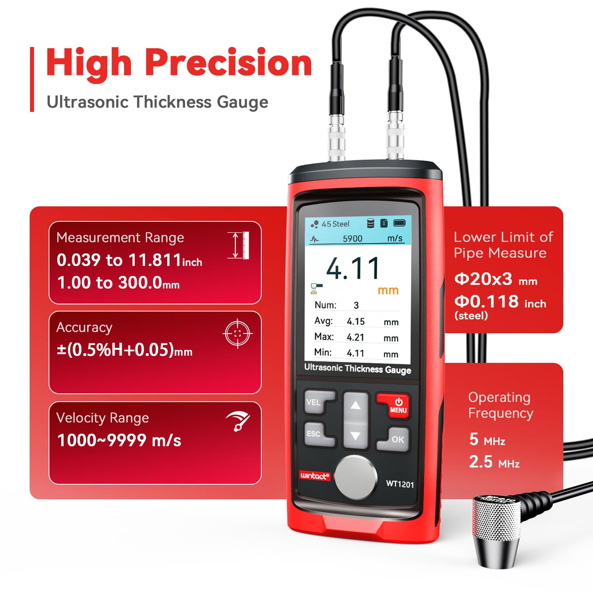 WINTACT WT1201 ultrasonic thickness gauge gallery image 2