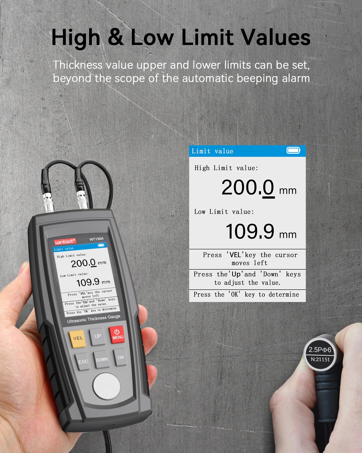 WINTACT WT130A ultrasonic thickness gauge gallery image 3