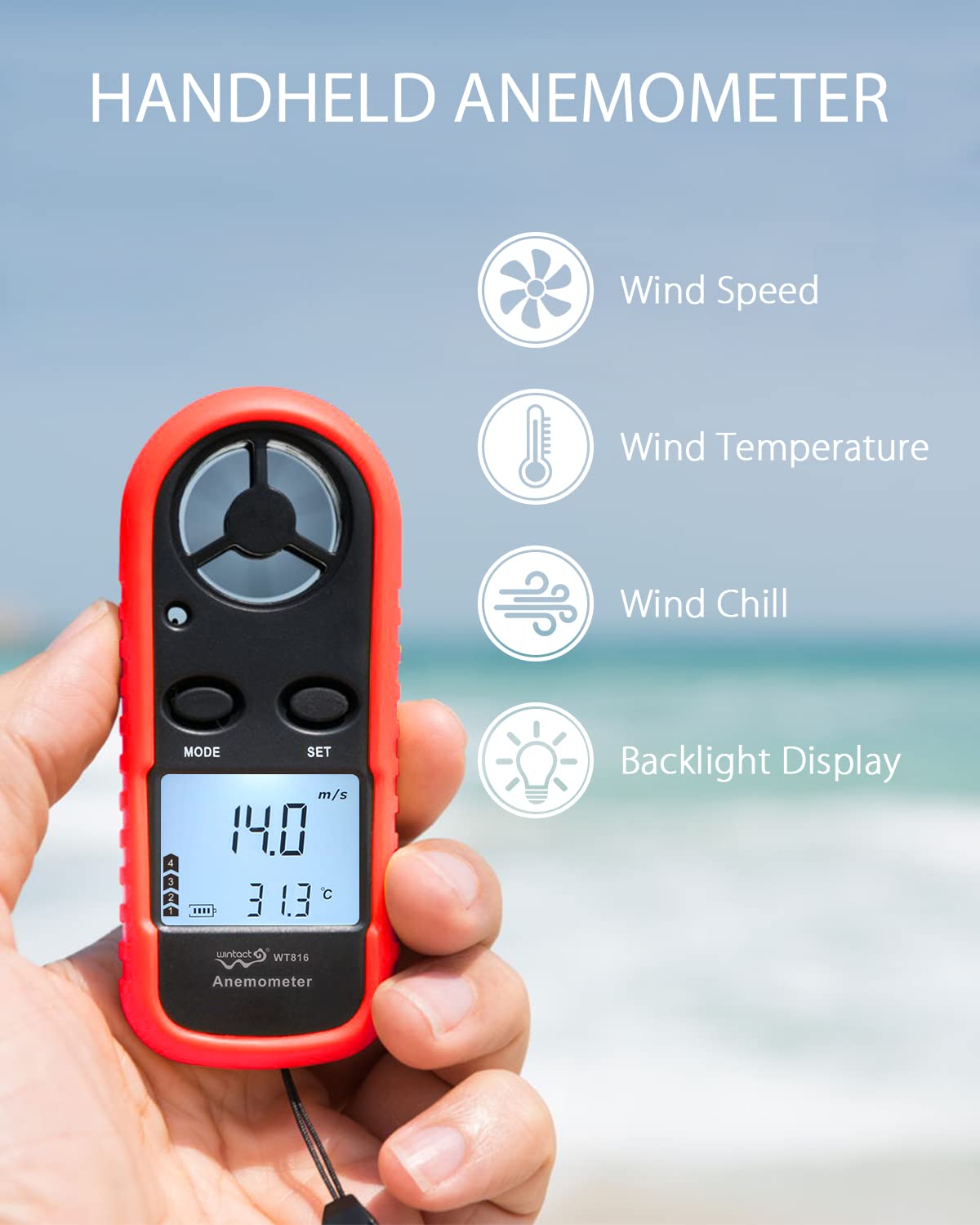 WINTACT WT816 handheld anemometer gallery image 2