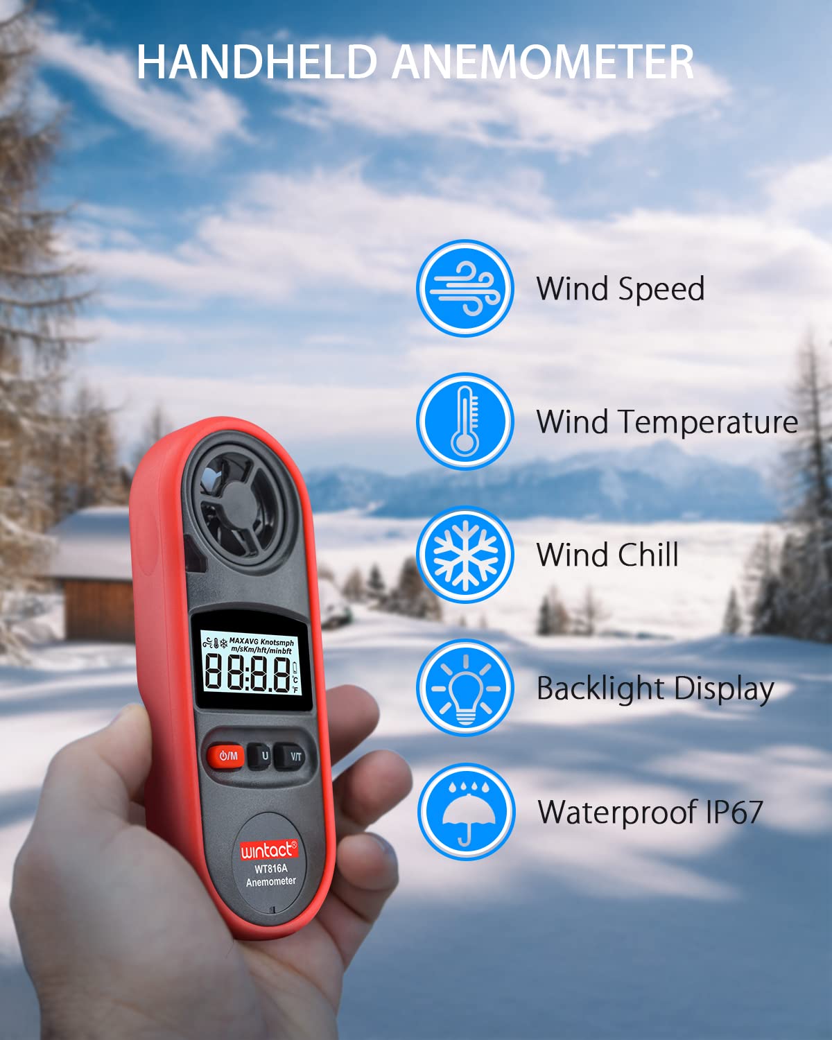 WINTACT WT816A water-resistant anemometer gallery image 2