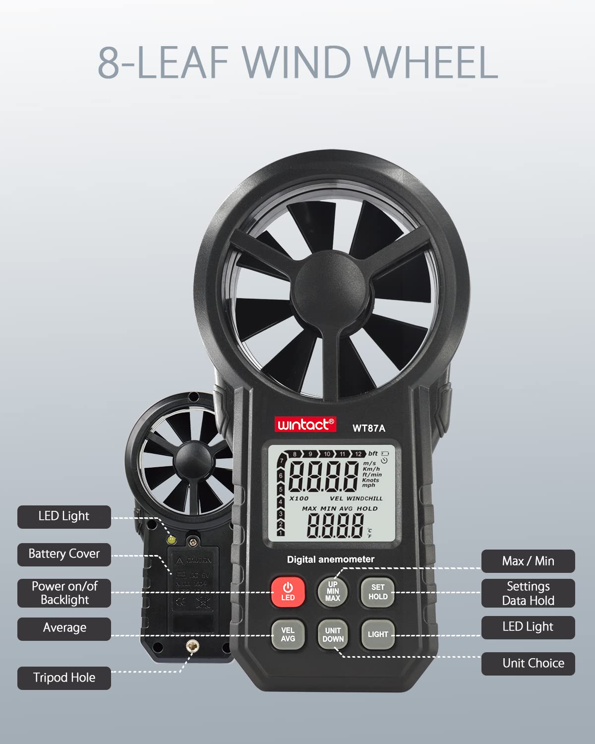 WINTACT WT87A digital anemometer gallery image 7