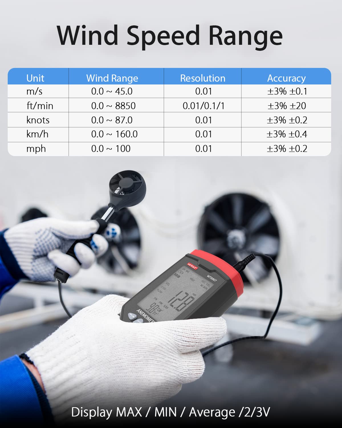 WINTACT WT8907 digital anemometer gallery image 2